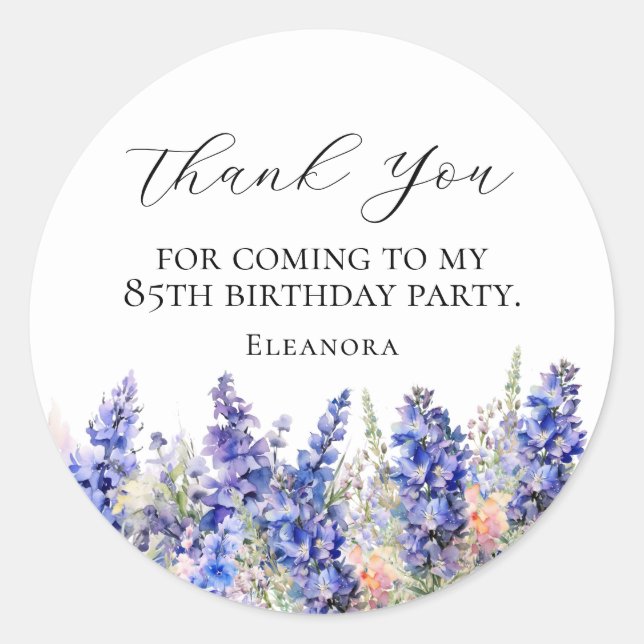 85th Birthday Blue July Birth Flower Custom Flat Classic Round Sticker (Front)
