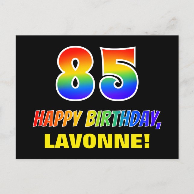 85th Birthday: Bold, Fun, Simple, Rainbow 85 Postcard (Front)