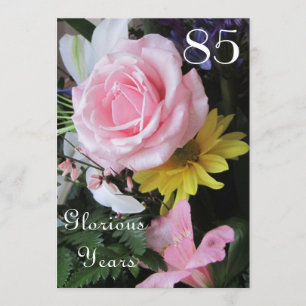 85th Birthday Celebration!-Pink Rose Bouquet Invitation