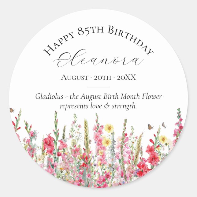 85th Birthday Custom Sticker August Birth Flower (Front)