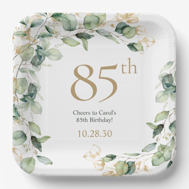 85th Birthday Eucalyptus Paper Plate (Front)