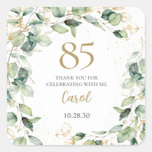 85th Birthday Eucalyptus Thank You Square Sticker