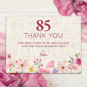 85th Birthday Floral Wildflowers Guest Thank You Postcard