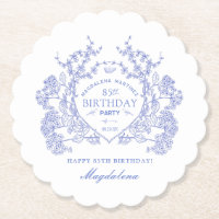 85th Birthday French Blue Floral Crest Custom