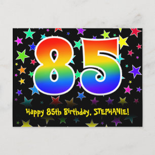 85th Birthday: Fun Stars Pattern, Rainbow 85, Name Postcard