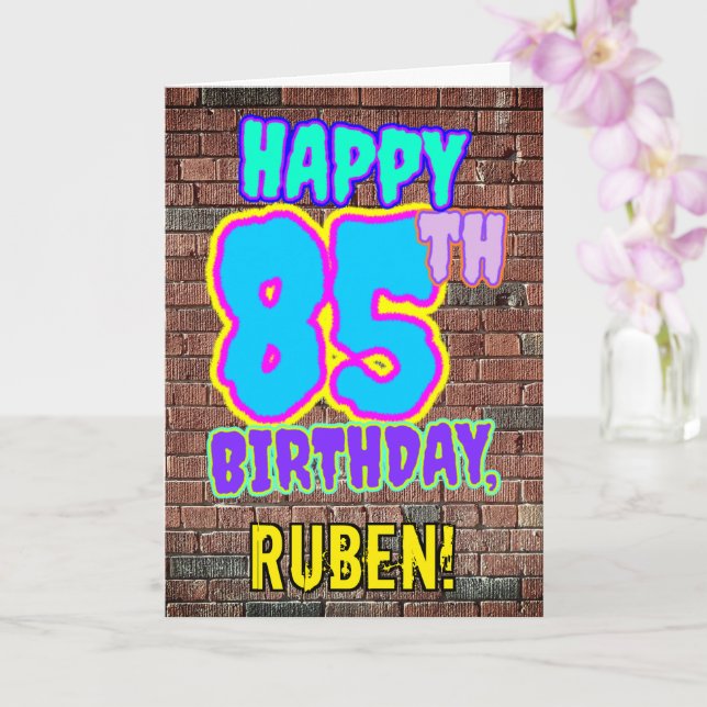 85th Birthday - Fun, Urban Graffiti Inspired Look Card (Orchid)