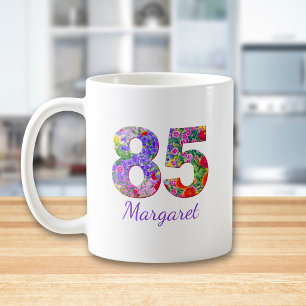 85th Birthday Gift Floral 85 Personalized for Her Coffee Mug