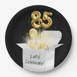 85th Birthday Gold Balloons In White Box      Paper Plate