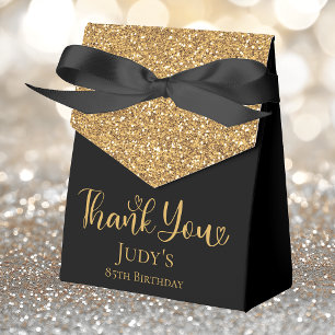85th Birthday Gold Glitter Black Thank You Favor Box