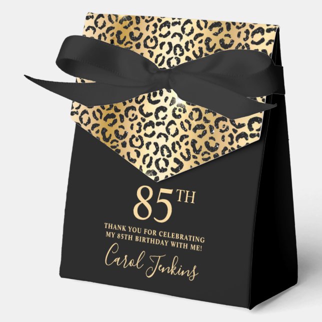 85th Birthday Gold Leopard Print Thank You  Favor Box (Front)