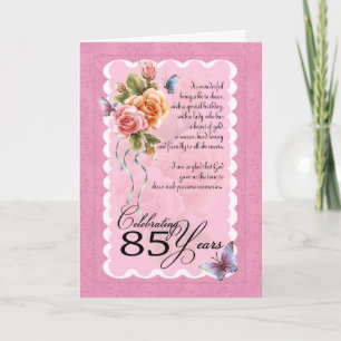85th birthday greeting card - roses and butterfly