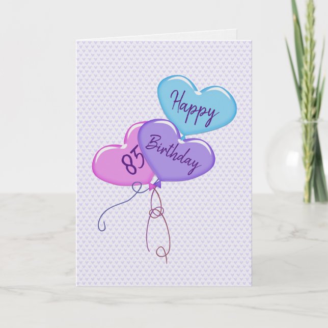 85th Birthday Heart Balloons on Hearts  Card (Front)