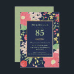 85th Birthday Invitation - Gold, Elegant Floral<br><div class="desc">The elegant and classy eighty fifth birthday celebration invitation can be customized for your special occasion. It features an illustrated, colourful spring/summer floral border (of tulips, hydrangeas, etc.) as well as a gold frame and gold accents. The background colour and text can be changed to your liking. A perfect invite...</div>