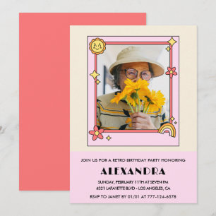 85th birthday invitation Retro Groovy Pink Floral