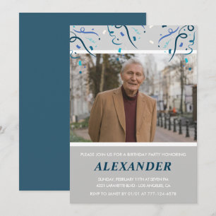 85th birthday invitations Men Confetti Photo Navy