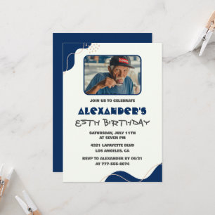 85th birthday invitations Men Navy Simple Photo