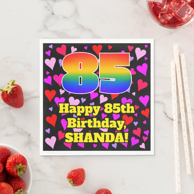 85th Birthday: Loving Hearts Pattern, Rainbow # 85 Napkin (Insitu)