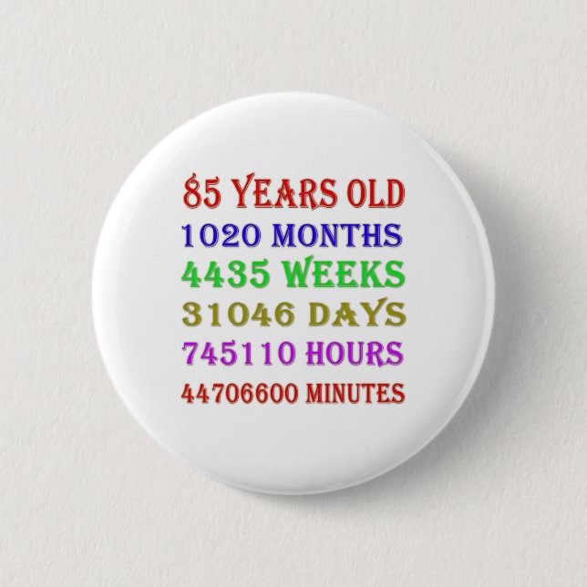 85th Birthday Milestones 2 Inch Round Button (Front)