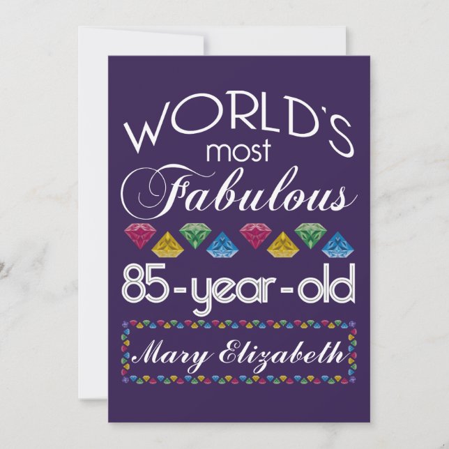 85th Birthday Most Fabulous Colourful Gems Purple Invitation (Front)