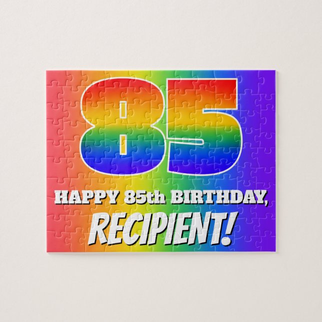 85th Birthday — Multicolored Rainbow Pattern “85” Jigsaw Puzzle (Horizontal)