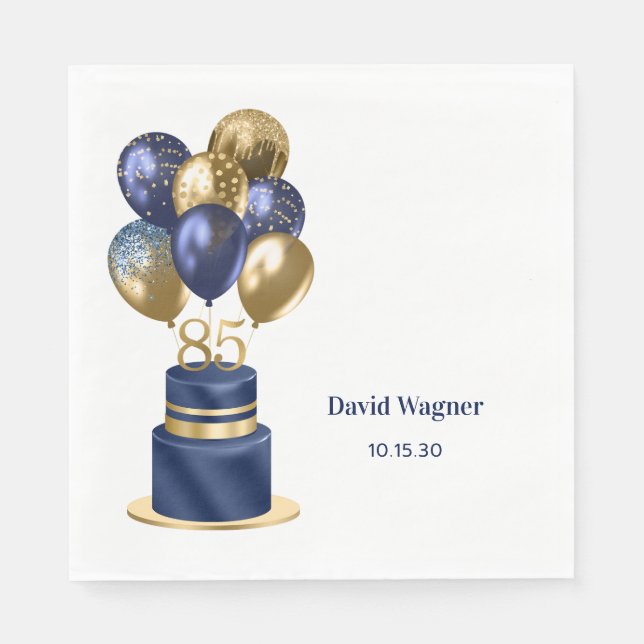 85th Birthday Navy Blue Cake Napkin (Front)