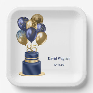 85th Birthday Navy Blue Cake Paper Plate