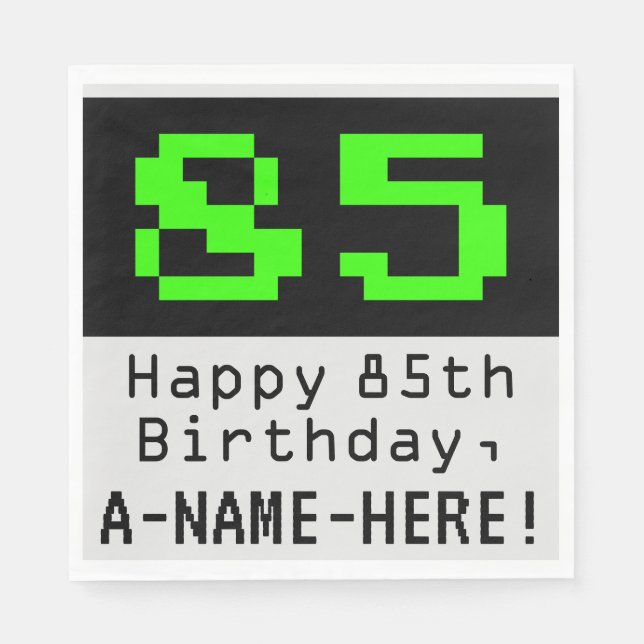 85th Birthday - Nerdy / Geeky Style "85" & Name Napkin (Front)