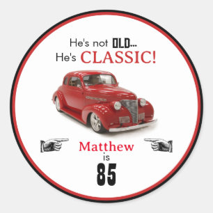85th Birthday Not Old But Classic Red 1939 Coupe Round Sticker