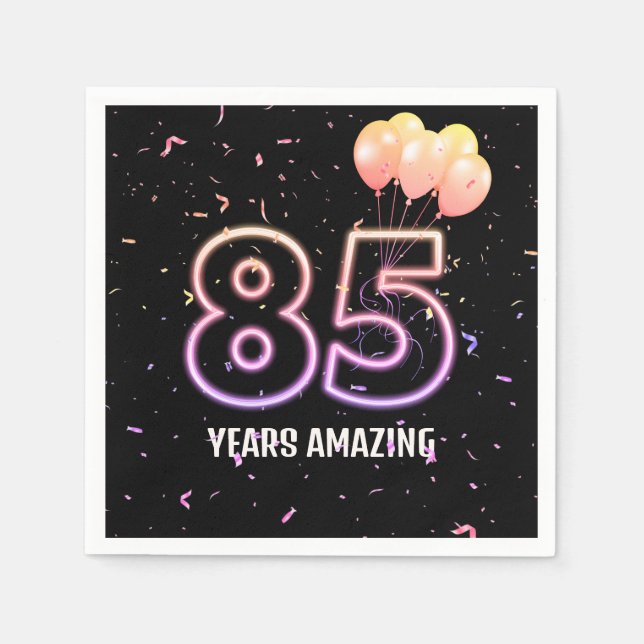 85th Birthday Party Balloons and Confetti Napkin (Front)