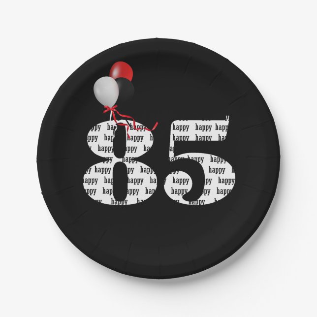 85th birthday party balloons paper plate (Front)