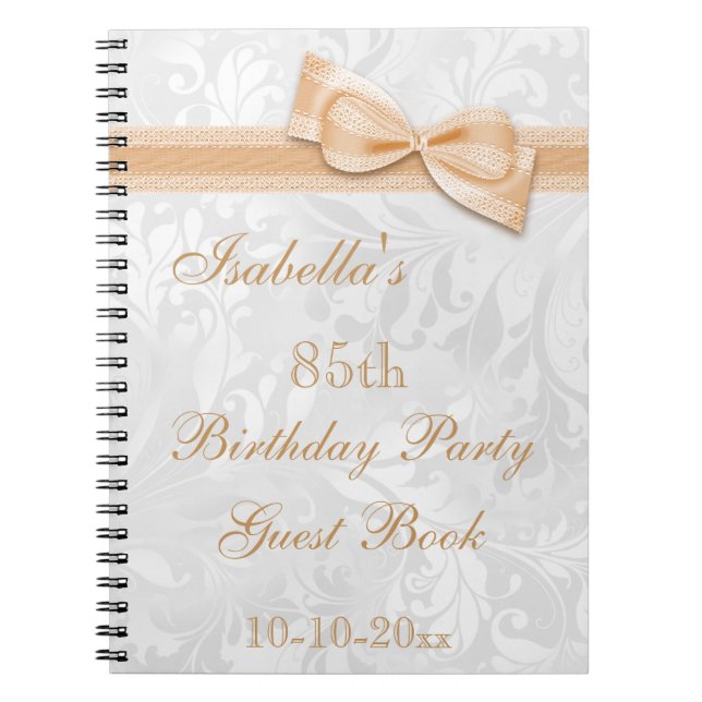 85th Birthday Party Damask and Bow Notebook (Front)