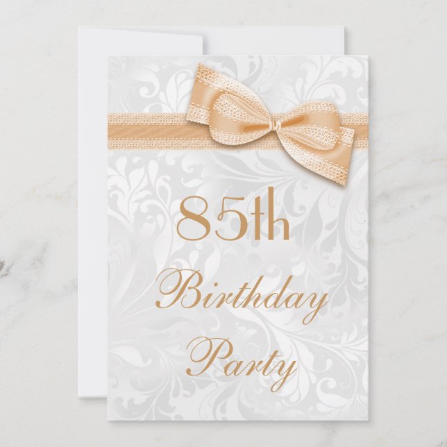 85th Birthday Party Damask and Faux Bow Invitation (Front)