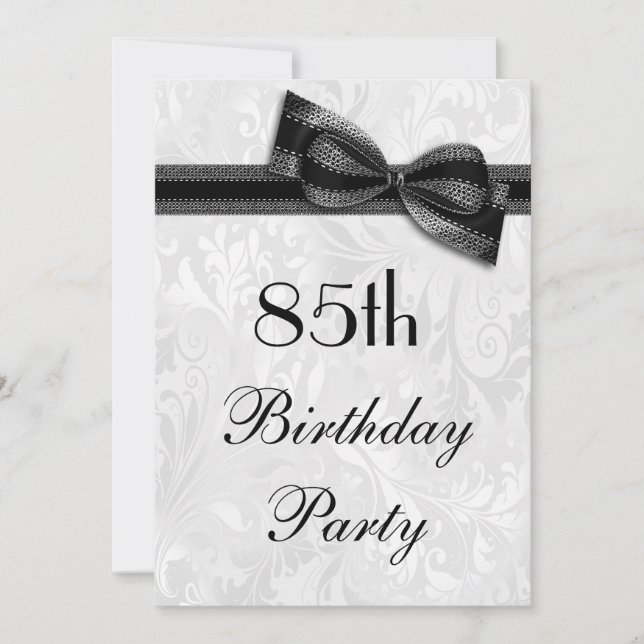 85th Birthday Party Damask and Faux Bow Invitation (Front)