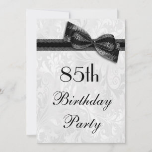 85th Birthday Party Damask and Faux Bow Invitation
