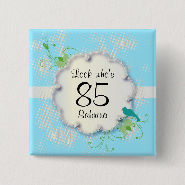 85th Birthday Party | DIY Text 2 Inch Square Button (Front)