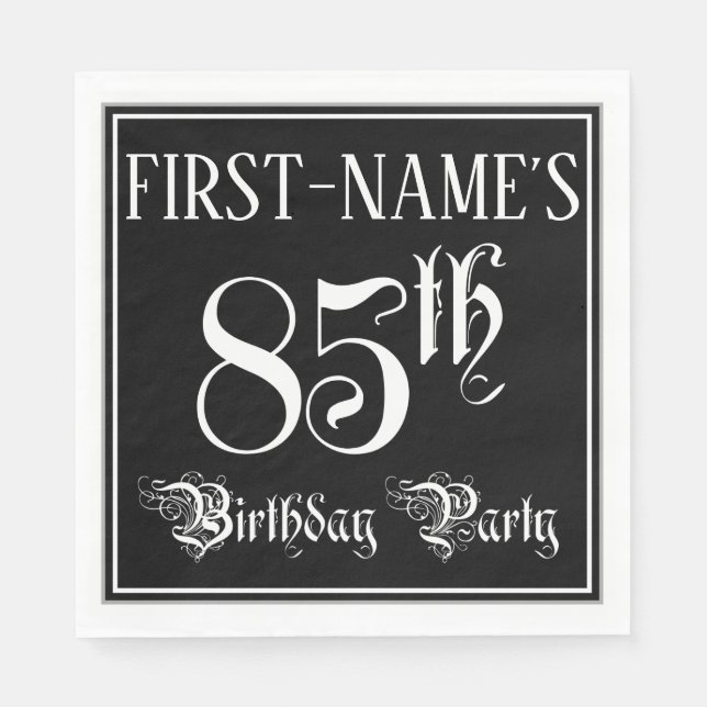 85th Birthday Party — Fancy Script + Custom Name Napkin (Front)
