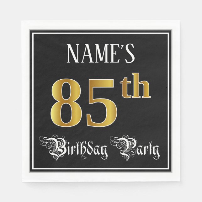 85th Birthday Party — Fancy Script, Faux Gold Look Napkin (Front)