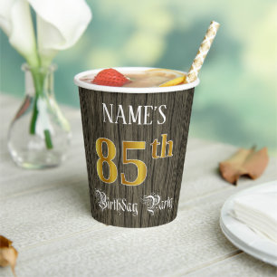 85th Birthday Party — Faux Gold & Faux Wood Looks Paper Cups