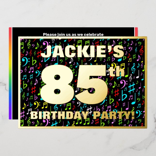 85th Birthday Party — Fun, Colourful Music Symbols (Front/Back)