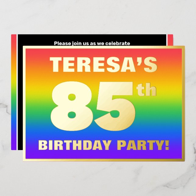 85th Birthday Party: Fun, Colourful Rainbow Patter (Front/Back)