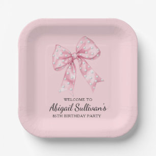 85TH Birthday Party Golf Theme Pink Bow Golf Ball Paper Plate