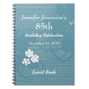 85th Birthday Party Guest Book Blue, White Floral