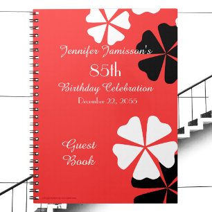 85th Birthday Party Guest Book Red/White Notebook 