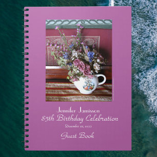 85th Birthday Party Guest Book, Vintage Teapot  Notebook