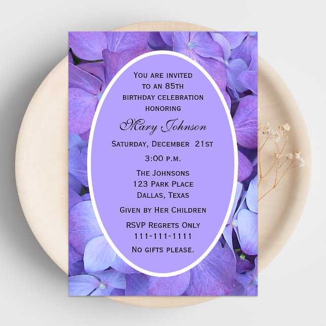 85th Birthday Party Invitation Hydrangea (Creator Uploaded)