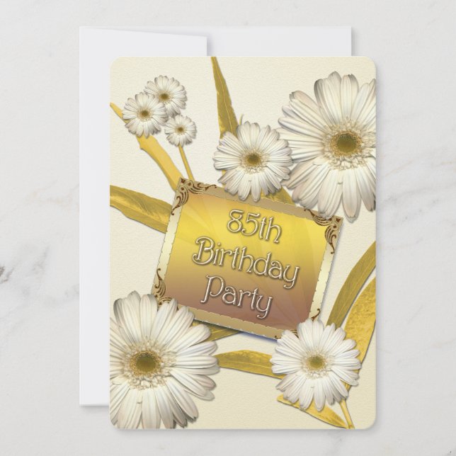 85th Birthday Party Invitation with daisies (Front)