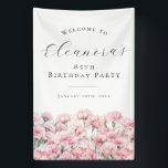 85th Birthday Party January Birth Flower Welcome Banner<br><div class="desc">Elegant watercolor pink carnation flowers create a beautiful floral border at the bottom of this birthday party welcome banner,  carnation flowers are the January birth flower. A trendy font combination gives it a modern vibe. All of the text is editable.</div>