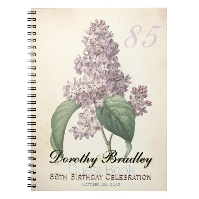 85th Birthday Party Lilac Custom Guest Book (Front)