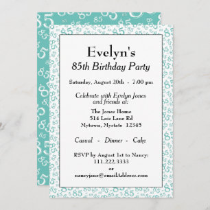 85th Birthday Party Pink and White Number Pattern Invitation