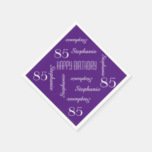 85th Birthday Party Repeating Name Purple Paper Napkin